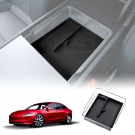Tesla Model 3 Highland 2023-2025 Premium Centre Console Mid Organizer Tray Storage Box Drawer Container with Black Silicone Mat