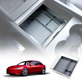 Tesla Model 3 Highland 2023-2025 Premium Centre Console Front Organizer Tray Storage Box Drawer Container with Grey Silicone Mat