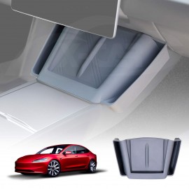 Grey Silicone Anti-Slip Mat with Side Storage For Tesla Model 3 Highland 2023-2025 Center Console Wireless Charger Protective Pad