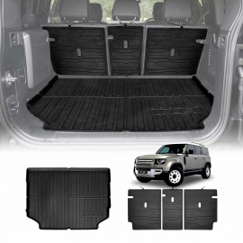 Boot Liner Kick Mats Set for Land Rover Defender L663 110 5 Seater 2020-Onwards All Weather Heavy Duty Cargo Car Trunk Back Seat Protector