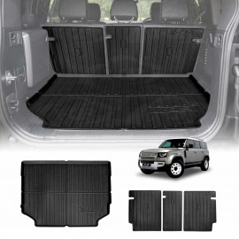 Boot Liner Kick Mats Set for Land Rover Defender L663 110 5 Seater 2020-Onwards All Weather Heavy Duty Cargo Car Trunk Back Seat Protector