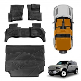 3D Floor Mats Boot Liner for Land Rover Defender L663 110 5 Seater 2020-Onwards All Weather Heavy Duty Cargo Car Trunk Luggage Tray