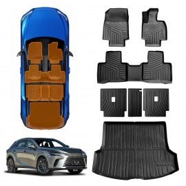 3D Floor Mats Boot Liner Set for Lexus RX350 RX350h RX500h 2022-Onwards All Weather Heavy Duty Cargo Kick Back Seat Protector Cover