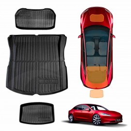 Tesla Model 3 Highland 2023-2025 All-Weather Rear Front Toolbox Well Trunk Cargo Mats Interior Boot Liners Set Cover Luggage Tray