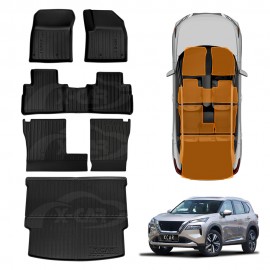 Floor Mats Boot Liner Set for Nissan X-trail Xtrail T33 5 Seats Petrol 2022-Onwards with 2nd Row Cup Holder All Weather Cargo Kick Back Seat Cover