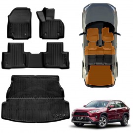 3D Floor Mats Boot Liner Set for Toyota RAV4 Rav 4 XA50 Hybrid 2019-2025 All Weather Heavy Duty Cargo Car Trunk Luggage Tray