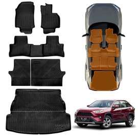 3D Floor Mats Boot Liner Set for Toyota Rav4 Rav 4 2019-Onwards All Weather Heavy Duty Cargo Kick Mats Back Seat Protector Cover