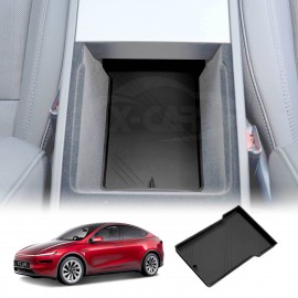 Armrest Storage Organizer Mat for Tesla Model Y Juniper 2025-Onwards Center Console Black Soft Silicone Non-Slip Pad