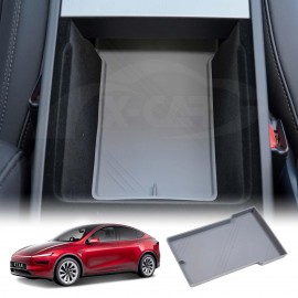 Armrest Storage Organizer Mat for Tesla Model Y Juniper 2025-Onwards Center Console Grey Soft Silicone Non-Slip Pad