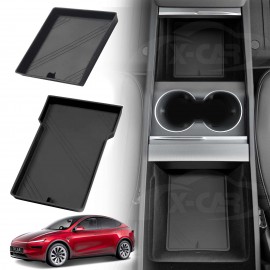Organizer Pad Set for Tesla Model Y Juniper 2025-Onwards Center Console Armrest Storage Black Soft Silicone Non-Slip Mat