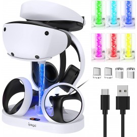Charging Stand Multifunction Vertical Charge Dock Station Accessories for Playstation VR2/PS5 VR/PS VR2 Headset Sense Controllers with RGB Light