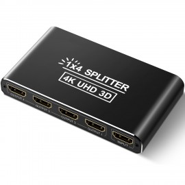 HDMI Splitter 1 in 4 Out 4K Aluminum 1.4 HDCP Supports 4K30HZ 3D 1080P for Xbox PS4 PS3 Fire Stick Blu-Ray Apple TV