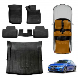3D Floor Mats Boot Liner Set for BMW 3 Series & M3 Sedan 2019-Onwards All Weather Heavy Duty Cargo Car Trunk Luggage Tray