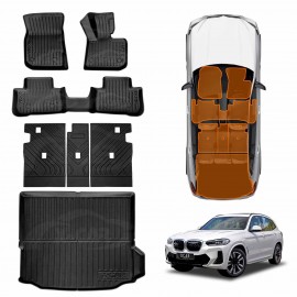 3D Floor Mats Boot Liner Set for BMW iX3 2023-2025 All Weather Heavy Duty Cargo Kick Mats Back Seat Protector Cover
