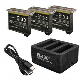 Replacement 3 Battery and External USB Triple Battery Charger for DJI Osmo Action Camera