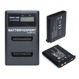 2 Rechargeable Battery and External USB Dual Battery Charger for Olympus D-720 Camera Camcorder