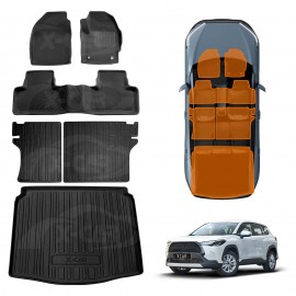 3D Floor Mats Boot Liner Set for Toyota Corolla Cross 2022-Onwards All Weather Heavy Duty Cargo Kick Mats Back Seat Protector Cover