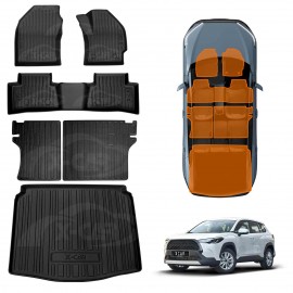 3D Floor Mats Boot Liner Set for Toyota Corolla Cross 2022-Onwards All Weather Heavy Duty Cargo Kick Mats Back Seat Protector Cover