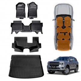3D Floor Mats Boot Liner Set for Ford Everest 2022-Onwards All Weather Heavy Duty TPE Cargo Kick Mats Back Seat Protector Cover