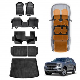 3D Floor Mats Boot Liner Set for Ford Everest 2022-Onwards All Weather Heavy Duty Cargo Kick Mats Back Seat Protector Cover
