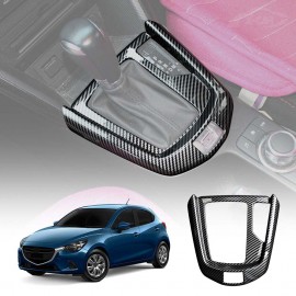 Carbon Fiber Style Center Console Gear Shift Cover Frame Trim Protector for Mazda 2 DJ DL Auto 2014-2024