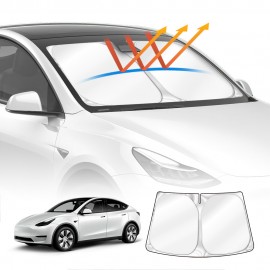 Windshield Sun Shade for Tesla Model Y 2022-2024 Blocks UV Rays Foldable Custom Sun Visor Protector