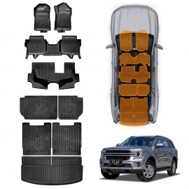 3-Pcs Boot Liner Floor Mats Set for Ford Everest 2022-Onwards All Weather Heavy Duty Cargo Kick Mats Back Seat Protector Cover