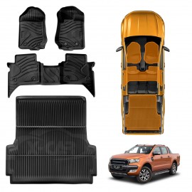 3D Floor Mats Tub Liner for Ford Ranger PX PX2 PX3 2011-2022 Dual Cab All Weather Heavy Duty Cargo Car Trunk Luggage Tray