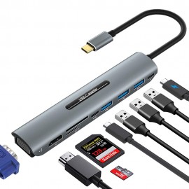 USB Type-C HUB Docking Station 9-in-1 4K HDMI 1080P VGA USB3.0 SD/TF Card 100w PD fast charging USB-C 3.1 Adapter