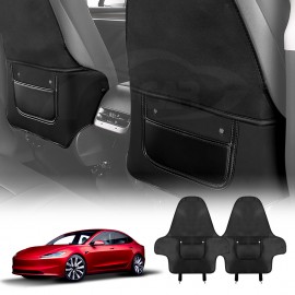 Tesla Model 3 Highland 2023-2025 Car Seat Back Protectors Kick Mats Cover Black Set of 2