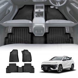 3D Floor Mats for Hyundai Kona 2023-Onwards Hybrid Heavy Duty All Weather Car Waterproof Interior Protection Liner Set