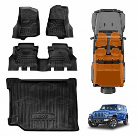 3D Floor Mats Boot Liner Set for Jeep Wrangler JL Series 4-Door 2018-Onwards All Weather Heavy Duty Cargo Car Trunk Luggage Tray