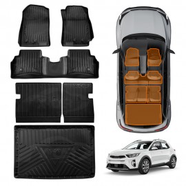 Floor Mats Boot Liner Set for Kia Stonic 2020-2025 Upper Boot Floor All Weather Heavy Duty Cargo Kick Mats Back Seat Protector Cover