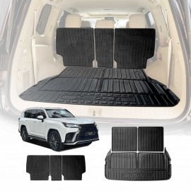 Boot Liners Kick Mats Set for Lexus LX Series LX500d LX600 2021-Onwards 7 Seater Heavy Duty Car Trunk Cargo Back Seat Protector