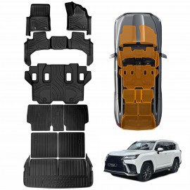 Floor Mats Boot Liners Set for Lexus LX Series LX500d LX600 2021-Onwards 7 Seater Heavy Duty Cargo Kick Back Seat Protector Covers
