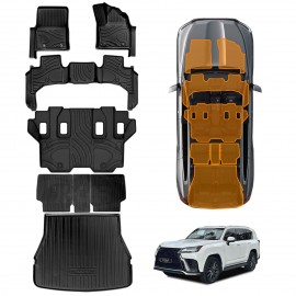 Floor Mats Boot Liner Set for Lexus LX Series LX500d LX600 2021-Onwards 7 Seater Heavy Duty Cargo Kick Back Seat Protector Cover