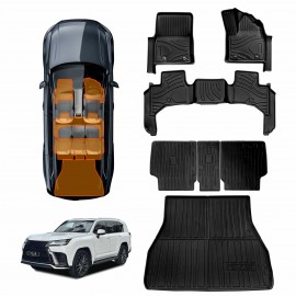 Floor Mats Boot Liner Set for Lexus LX Series LX500d LX600 2021-Onwards 5-Seater Heavy Duty Cargo Kick Back Seat Protector Cover