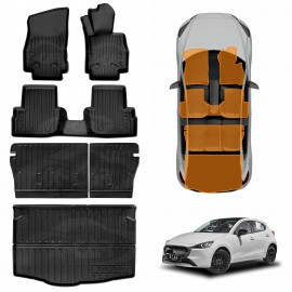 3D Floor Mats Boot Liner Set for Mazda 2 Hatch 2014-2025 DJ Series  All Weather Heavy Duty Cargo Kick Mats Back Seat Protector Cover