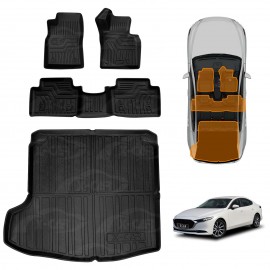 3D Floor Mats Boot Liner Set for Mazda 3 BP Series Sedan 2019-Onwards All Weather Heavy Duty Cargo Car Trunk Luggage Tray