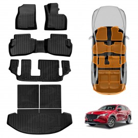 3D Floor Mats Boot Liners Set for Mazda CX-8 CX8 2018-2024 All Weather Heavy Duty Cargo Car Trunk Luggage Tray