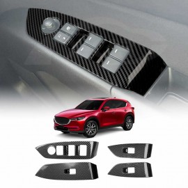 Power Window Control Switch Panel Trim Decor Cover Protector for Mazda CX-5 CX5 2017-2024 Carbon Fibre Style