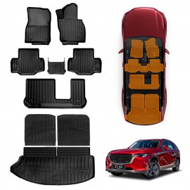 3D Floor Mats Boot Liner Set for Mazda CX-80 CX80 2024-Onwards All Weather Heavy Duty Cargo Car Trunk Luggage Tray