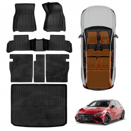 Floor Mats Boot Liner Set for Mercedes-Benz A-Class W177 Hatch 2018-Onwards All Weather Heavy Duty Cargo Kick Back Seat Protector Cover