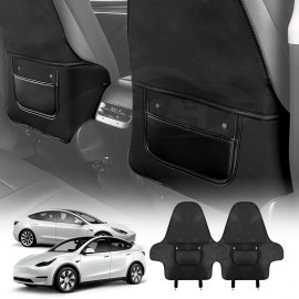 Tesla Model 3 2017-2023 and Model Y 2021-2024 Car Seat Back Protectors Kick Mats Cover Black Set of 2