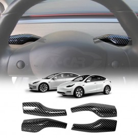 Tesla Model 3 2017-2023 and Model Y 2021-2024 Full Coverage Gear Shift and Steering Lever Cover Interior Carbon Fibre Style