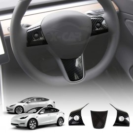 Tesla Model 3 2017-2023 and Model Y 2021-2024 Car Steering Wheel Cover Trim Set Car Interior Protection Accessories Carbon Fibre Style