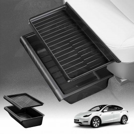 Car Under Seat Storage Box for Tesla Model Y 2022-2025 Front Seats Organizer Tray Flocking
