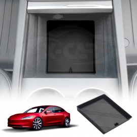 Center Console Organizer Mat for Tesla Model 3 Highland 2023-2025 Black Soft Silicone Non-Slip Pad