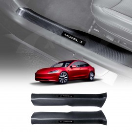 Tesla Model 3 Highland 2023-2025 Carbon Fiber Style Front Door Entry Sill Plate Protector Car Threshold Scuff Trim Covers Guards Accessories
