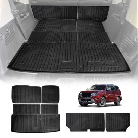 Boot Liners Kick Mats Set for Nissan Patrol Y62 Series 2012-Onwards All Weather Heavy Duty Cargo Car Trunk Back Seat Protector